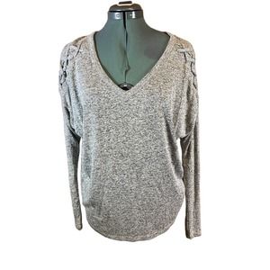 Express Size Small One Eleven Lace Up Shoulder Marled Grey Long Sleeve Top New